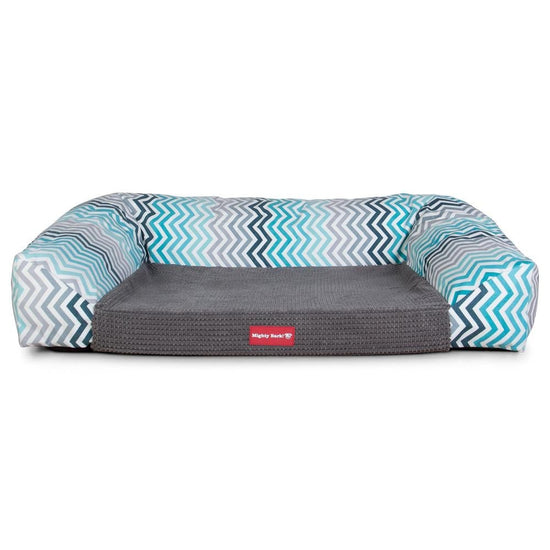Mighty Bark, Soffan, Hundsoffa/Hundbädd med Ortopediskt Memoryskum, Geometriskt tryck Chevron Teal