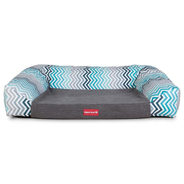 Mighty Bark, Soffan, Hundsoffa/Hundbädd med Ortopediskt Memoryskum, Geometriskt tryck Chevron Teal