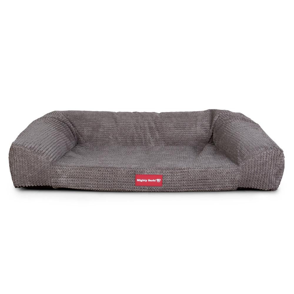 Mighty Bark, Soffan, Hundsoffa/Hundbädd med Ortopediskt Memoryskum, Pom-pom Mörkgrå