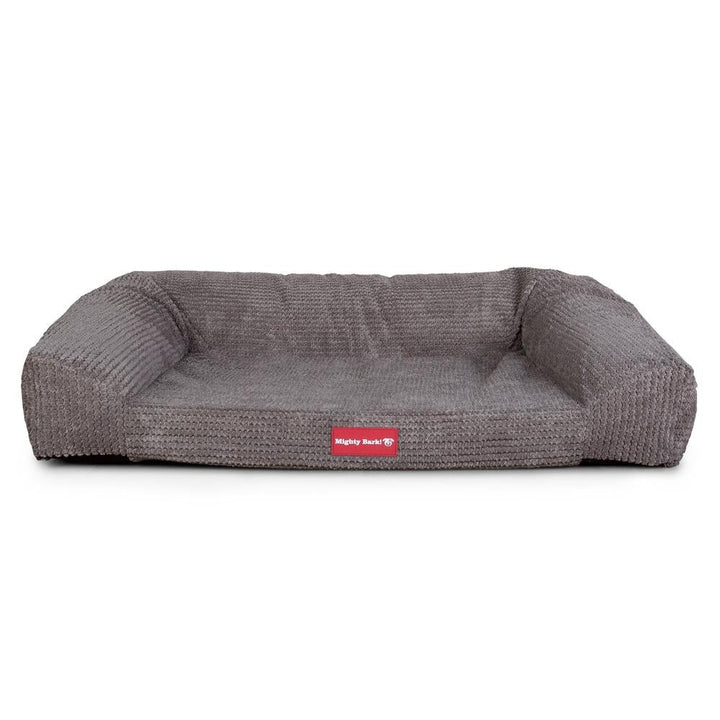Mighty Bark, Soffan, Hundsoffa/Hundbädd med Ortopediskt Memoryskum, Pom-pom Mörkgrå