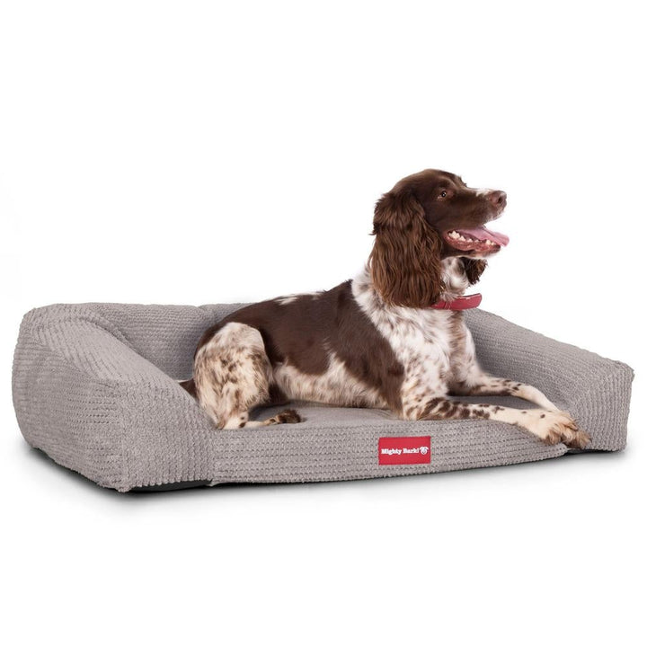 Mighty Bark, Soffan, Hundsoffa/Hundbädd med Ortopediskt Memoryskum, Pom-pom Minkbrun