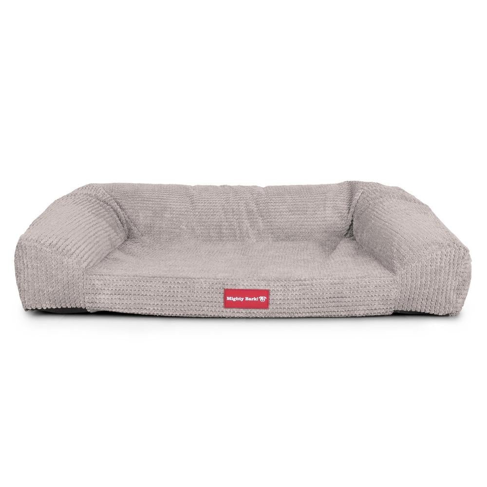 Mighty Bark, Soffan, Hundsoffa/Hundbädd med Ortopediskt Memoryskum, Pom-pom Minkbrun