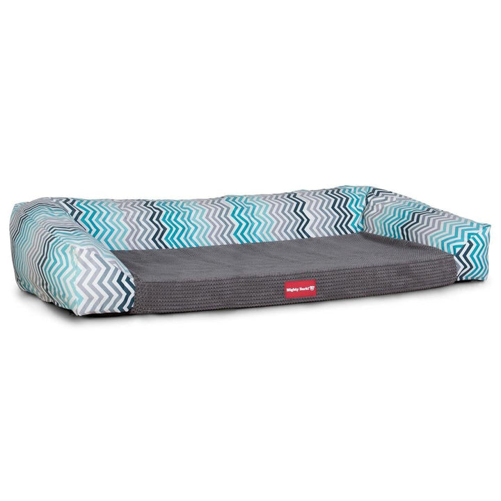 Mighty Bark, Soffan, Hundsoffa/Hundbädd med Ortopediskt Memoryskum, Geometriskt tryck Chevron Teal