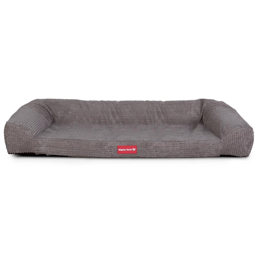 Mighty Bark, Soffan, Hundsoffa/Hundbädd med Ortopediskt Memoryskum, Pom-pom Mörkgrå