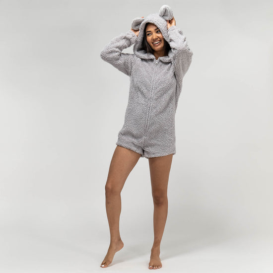 Byxdress i Teddyfleece Med Öron för Dam - Grå 01