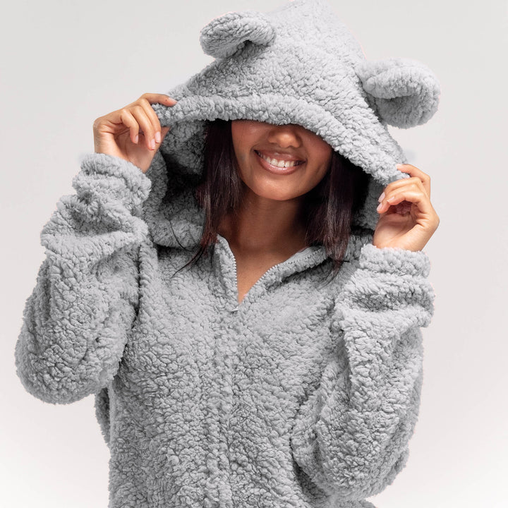 Byxdress i Teddyfleece Med Öron för Dam - Grå 02