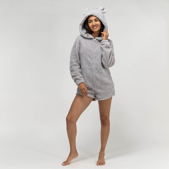 Byxdress i Teddyfleece Med Öron för Dam - Grå 05