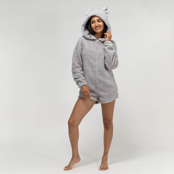 Byxdress i Teddyfleece Med Öron för Dam - Grå 05