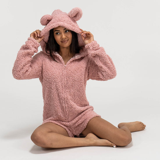 Byxdress i Teddyfleece Med Öron för Dam - Rosa 05