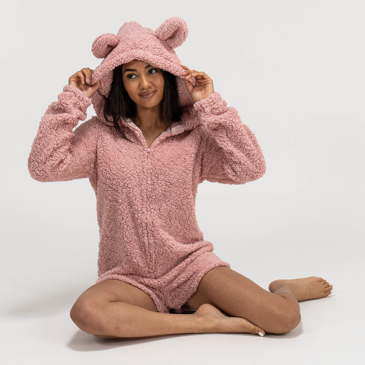 Byxdress i Teddyfleece Med Öron för Dam - Rosa 05