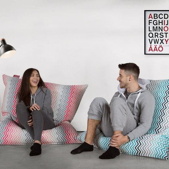 LOUNGE PUG®, Saccosäck XXL, Sittsäck, Sittkudde, Geometriskt tryck Chevron Teal