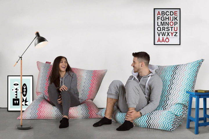 LOUNGE PUG®, Saccosäck XXL, Sittsäck, Sittkudde, Geometriskt tryck Chevron Teal