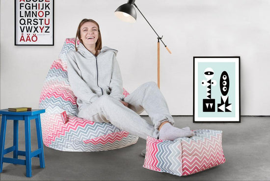 LOUNGE PUG®, Fotpall Sittpuff, Puff, Geometriskt tryck Chevron Rosa