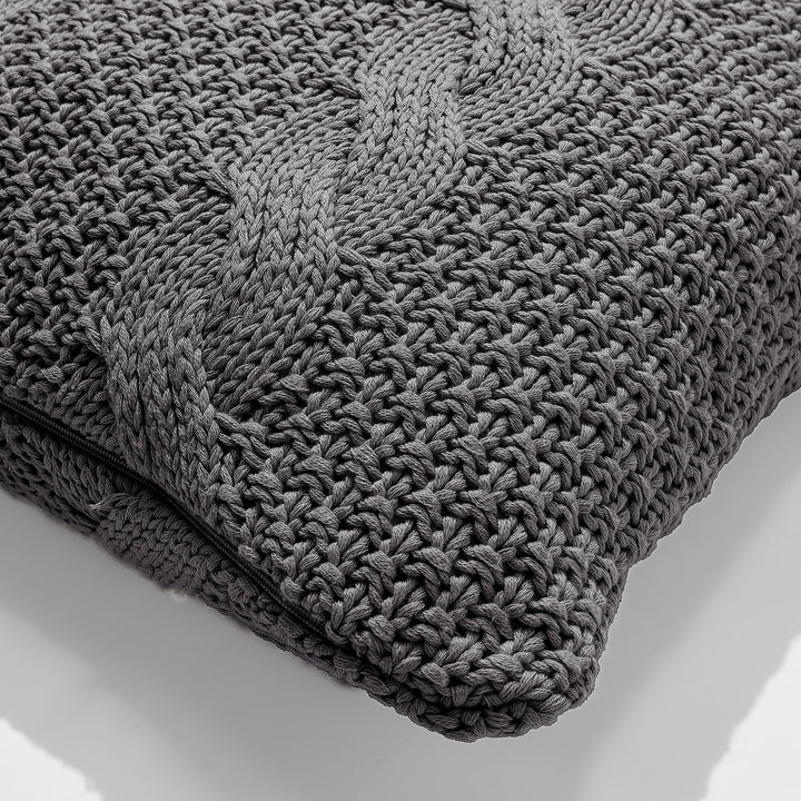 Kudde 47 x 47cm - 100% Bomulls Cable Grå 02