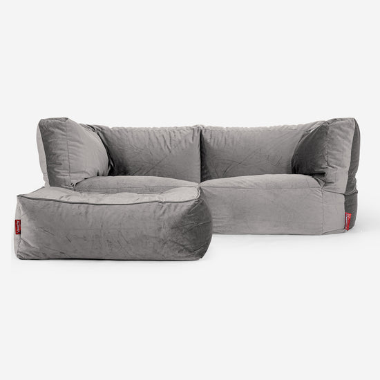 Albert 2-sits Saccosäcksoffa - Sammet Silverfärgad 02