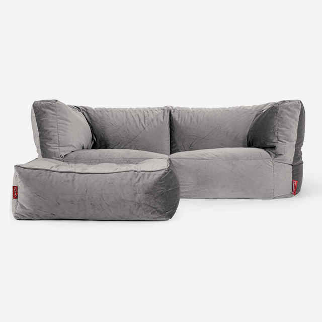 Albert 2-sits Saccosäcksoffa - Sammet Silverfärgad 02