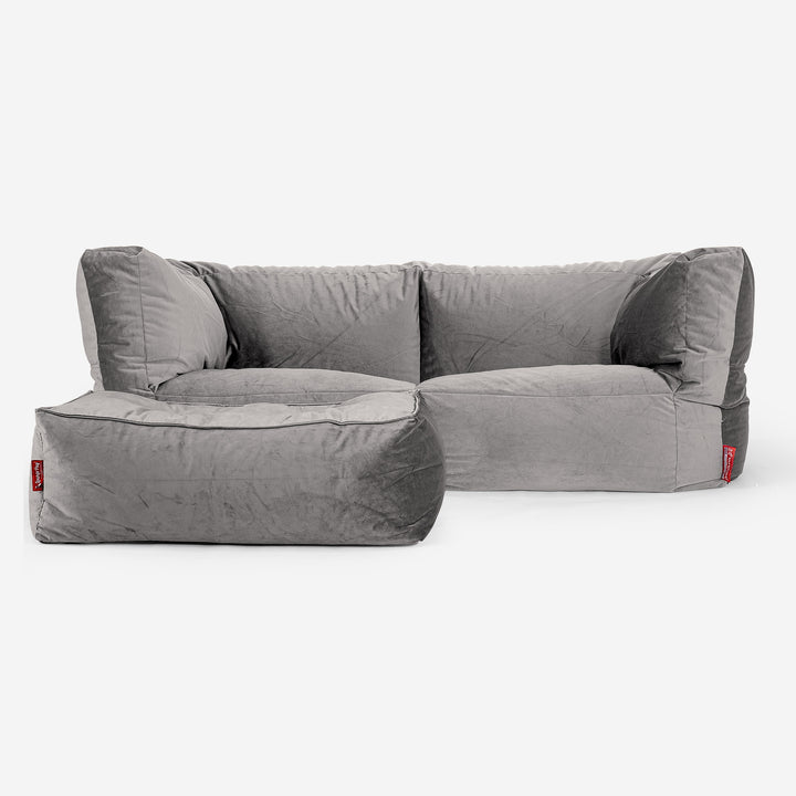 Albert 2-sits Saccosäcksoffa - Sammet Silverfärgad 02