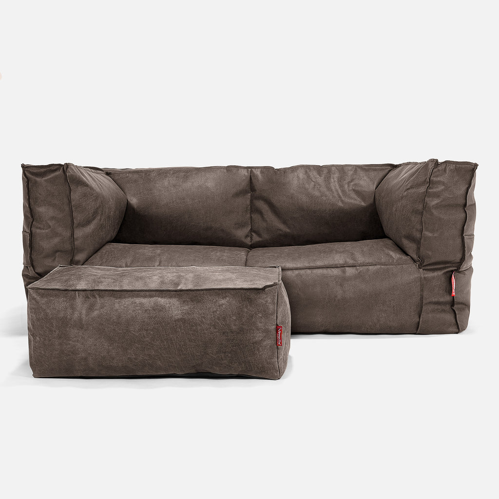 Albert 2-sits Saccosäcksoffa - Slitet Skinn Naturskiffer 02