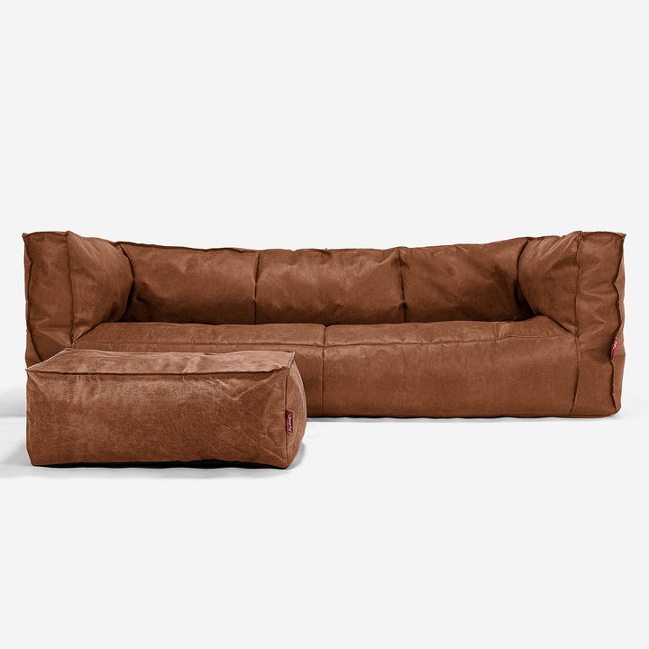 Albert 3-sits Saccosäcksoffa - Vintage Konstläder Brunt läder 02