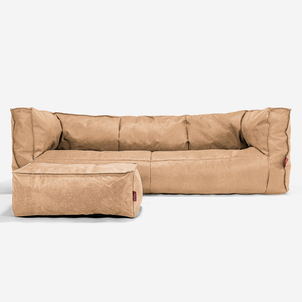 Albert 3-sits Saccosäcksoffa - Slitet Skinn Honungsgult 02