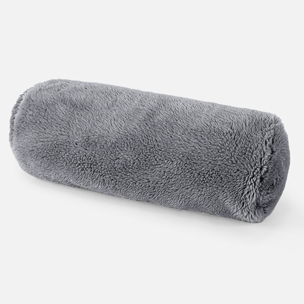 Cylinderkudde 20 x 55cm - Teddy-fuskpäls Mörkgrå 01