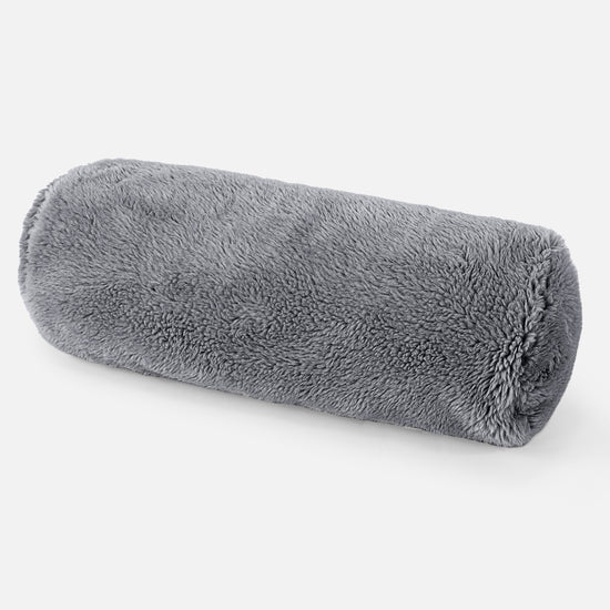 Cylinderkudde 20 x 55cm - Teddy-fuskpäls Mörkgrå 01