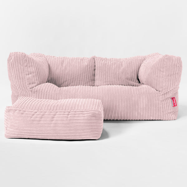 Enorm Albert 2-sits Saccosäcksoffa för Barn 3-14 år - Klassisk Manchestertyg Rosa 01