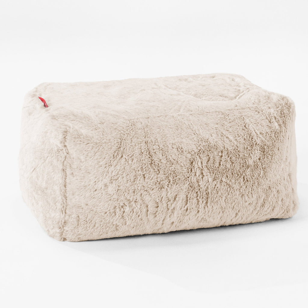 Fotpall Sittpuff - Fuskkaninpäls Vit 01