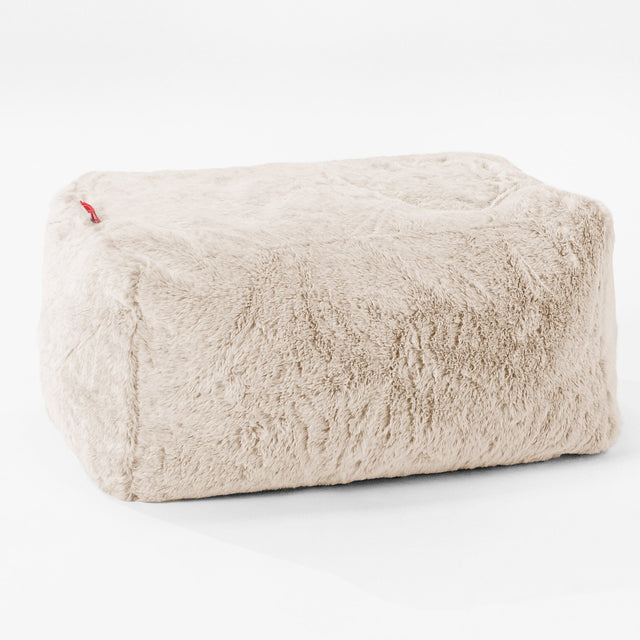 Fotpall Sittpuff - Fuskkaninpäls Vit 01
