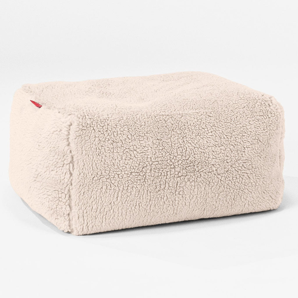 Fotpall Sittpuff - Teddy-fuskpäls Gräddvit 01