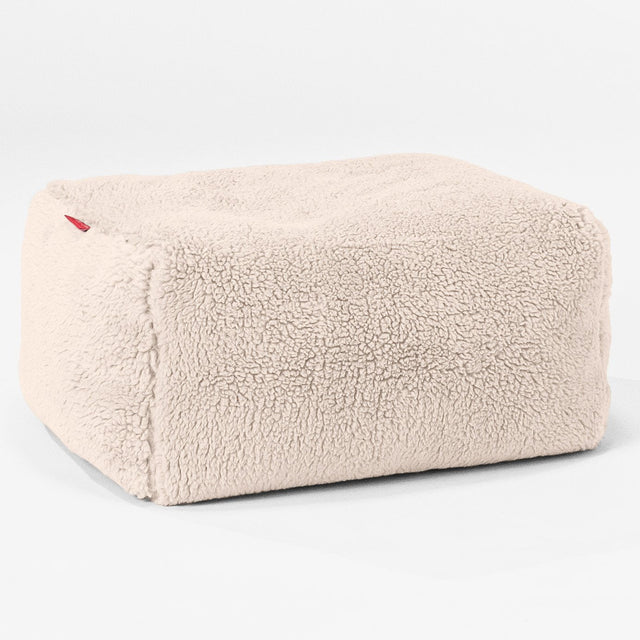 Fotpall Sittpuff - Teddy-fuskpäls Gräddvit 01