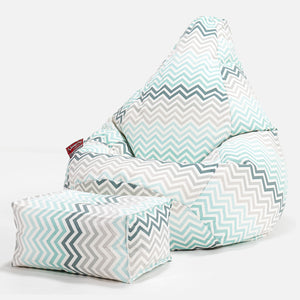 Game Fåtölj Saccosäck - Geometriskt tryck Chevron Teal