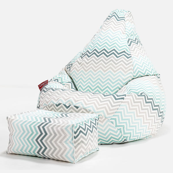 Game Fåtölj Saccosäck - Geometriskt tryck Chevron Teal 01