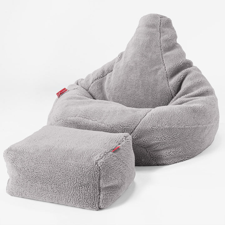 Game Fåtölj Saccosäck - Teddy-fuskpäls Mellangrå 04