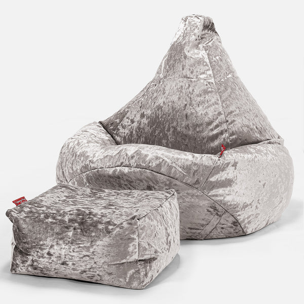 Game Fåtölj Saccosäck - Vintagesammet Silverfärgad 01
