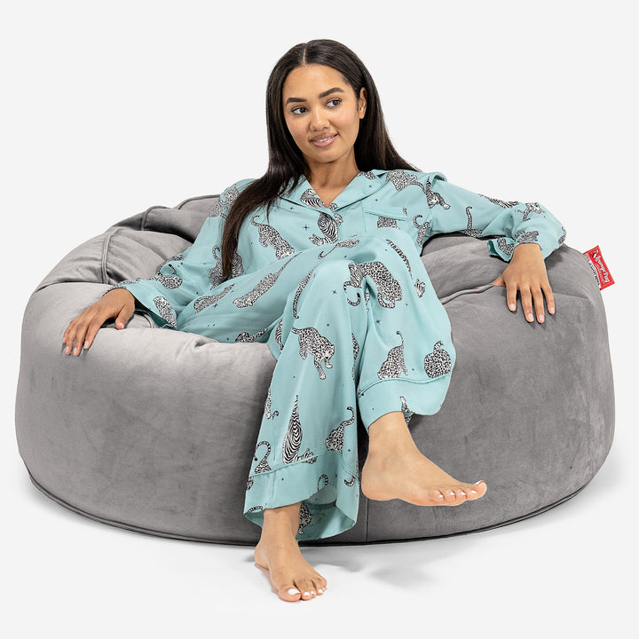 Jätte Saccosäck Soffa 'Mammut' - Sammet Silverfärgad 01