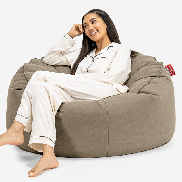 Jätte Saccosäck Soffa 'Mammut' - Stentvättad denim Khaki 01