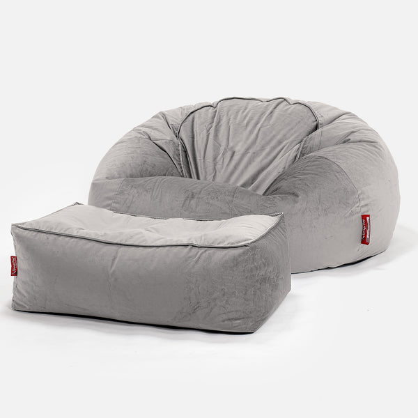 Klassisk Saccosäck Soffa - Sammet Silverfärgad 01