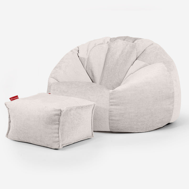Klassisk Sittsäck Stol - Chenille Gräddvit 02