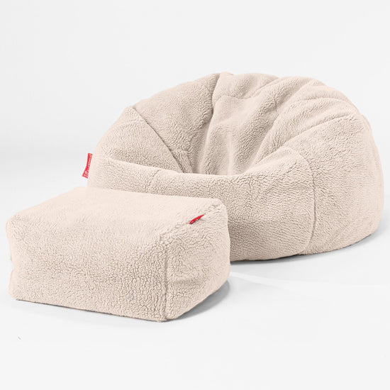 Klassisk Sittsäck Stol - Teddy-fuskpäls Gräddvit 02