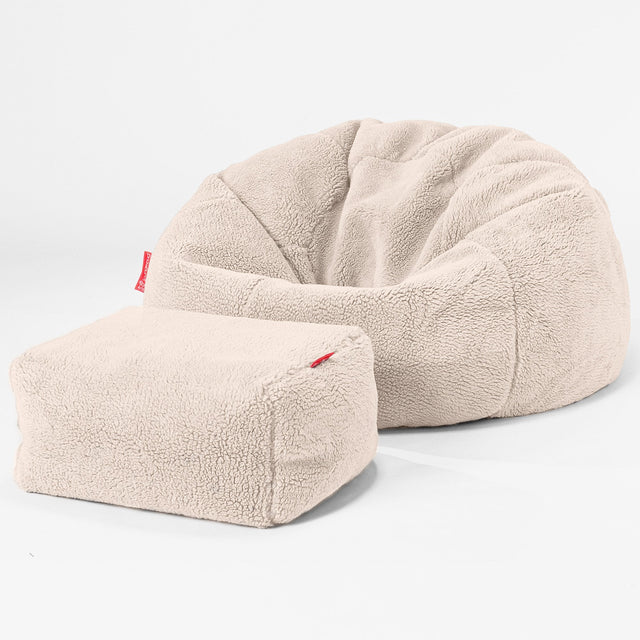 Klassisk Sittsäck Stol - Teddy-fuskpäls Gräddvit 02