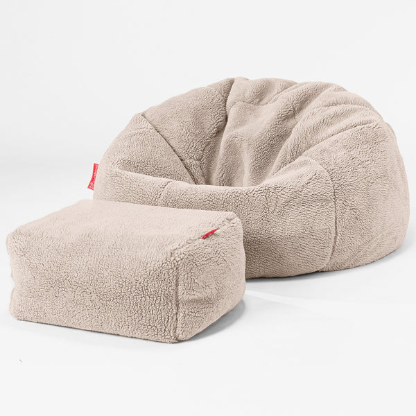 Klassisk Sittsäck Stol - Teddy-fuskpäls Minkbrun 01
