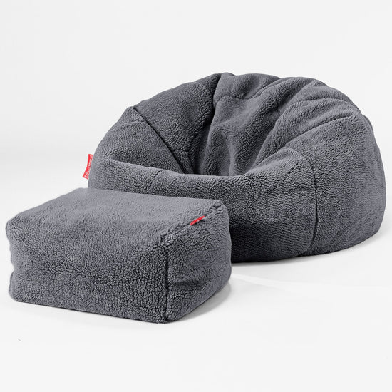 Klassisk Sittsäck Stol - Teddy-fuskpäls Mörkgrå 02
