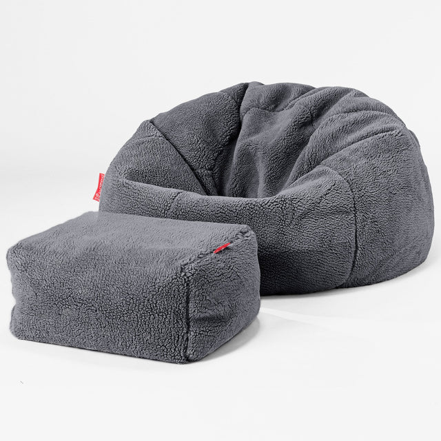 Klassisk Sittsäck Stol - Teddy-fuskpäls Mörkgrå 02