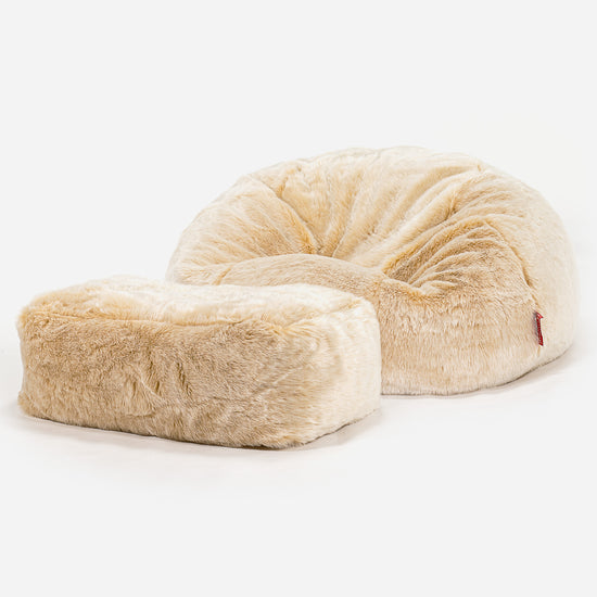 Klassisk Saccosäck Soffa - Fuskpäls Vit 02