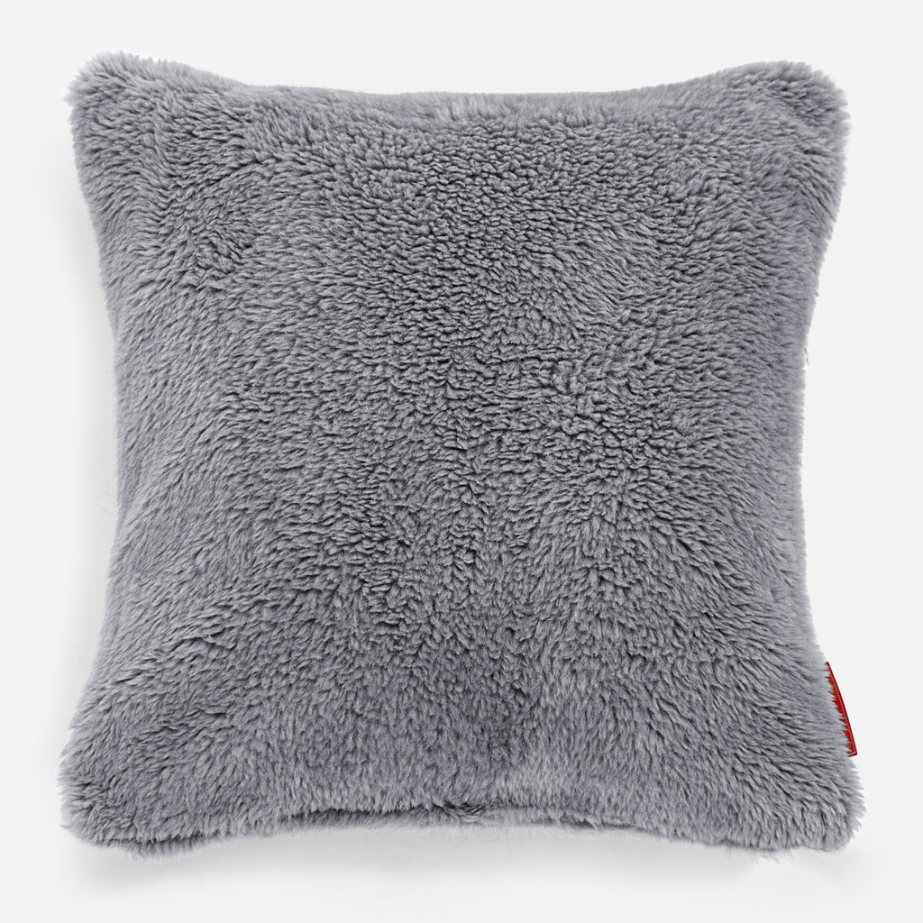 Kudde 47 x 47cm - Teddy-fuskpäls Mörkgrå 01