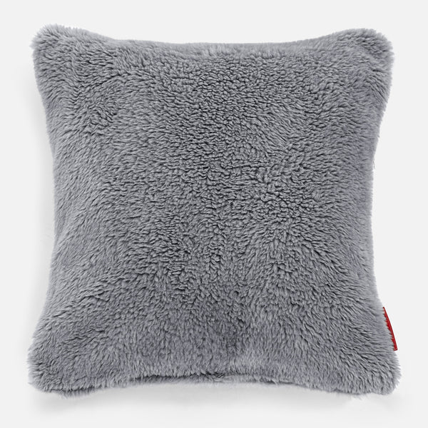 Kudde 47 x 47cm - Teddy-fuskpäls Mörkgrå 01