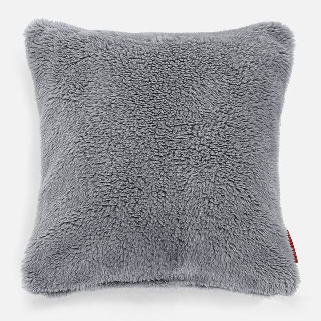 Kudde 47 x 47cm - Teddy-fuskpäls Mörkgrå 01