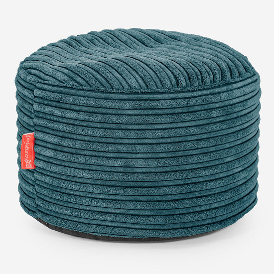 Liten Rund Fotpall - Klassisk Manchestertyg Teal 01