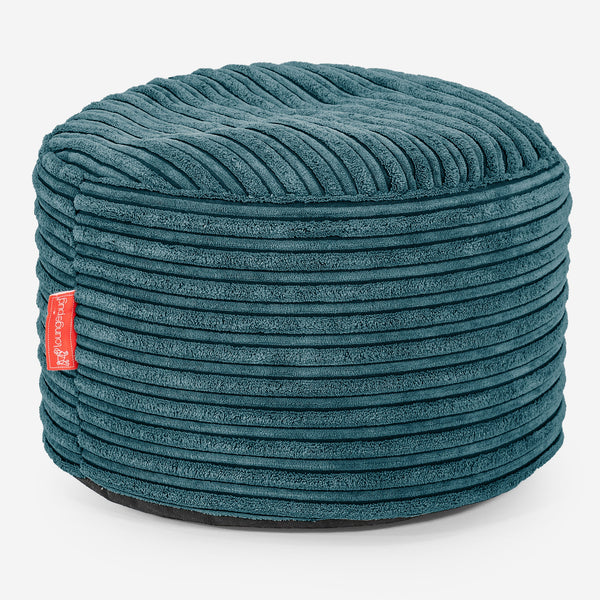 Liten Rund Fotpall - Klassisk Manchestertyg Teal 01